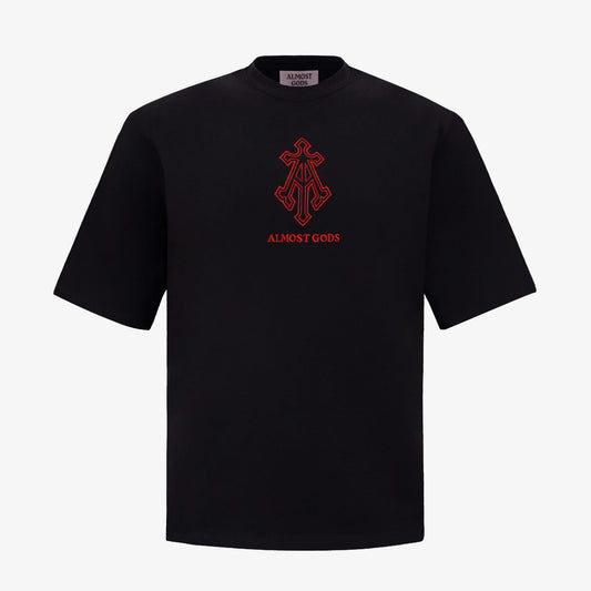 ALMOST GODS | ALPHA CROSS EMBROIDERED T-SHIRT { BLACK